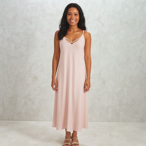 Blush Pink Maxi Slip Dress Lanston Strappy Soft Girl Romantic Cottagecore - Picture 4 of 10